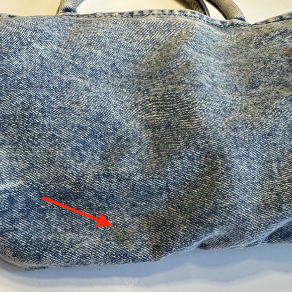 Vintage 80s denim purse, NWT acid-washed denim, Together / Feelings, spot stains - Picture 8 of 9